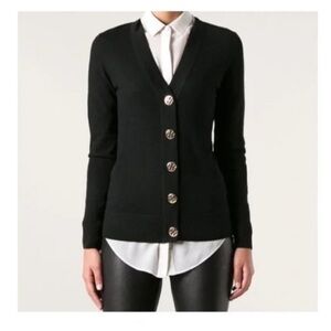 Beautiful Tory Burch, gray/black color block, cardigan, with gold logo buttons